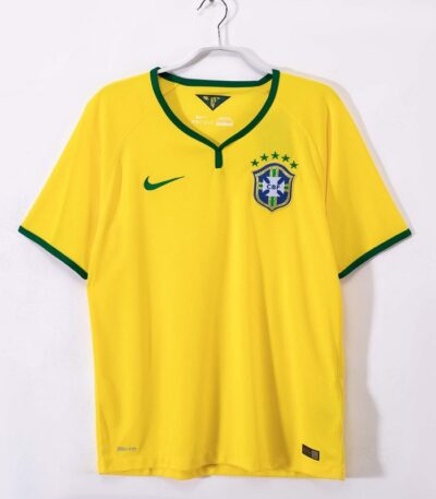 Classic 2014 Brazil home retro football shirt with Neymar Jr number 10 print, vintage soccer jersey for fans and collection