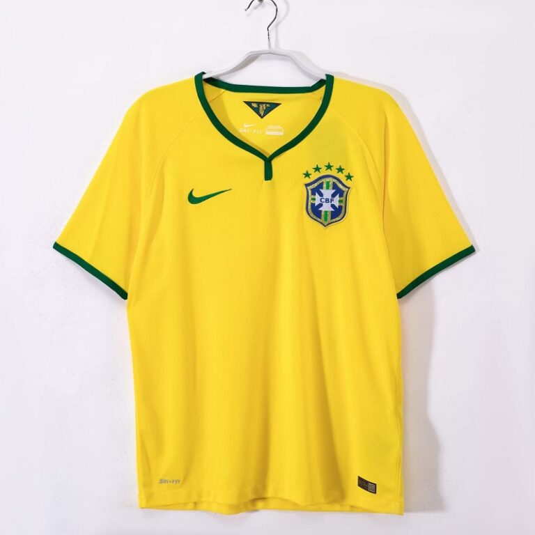 Classic 2014 Brazil home retro football shirt with Neymar Jr number 10 print, vintage soccer jersey for fans and collection