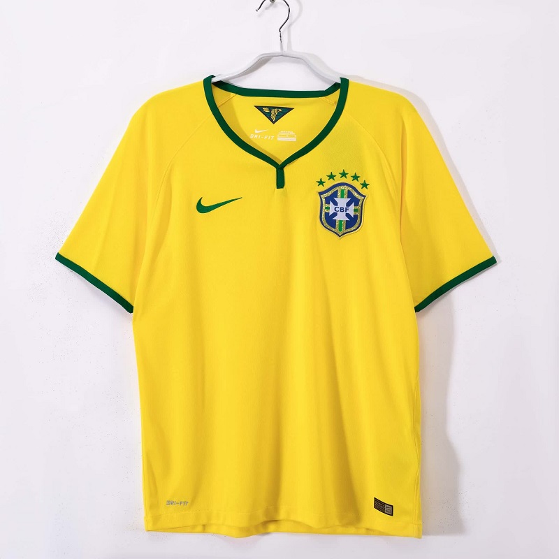 Classic 2014 Brazil home retro football shirt with Neymar Jr number 10 print, vintage soccer jersey for fans and collection